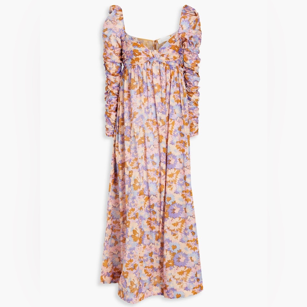 ZIMMERMANN Gathered floral-print cotton-gauze midi dress